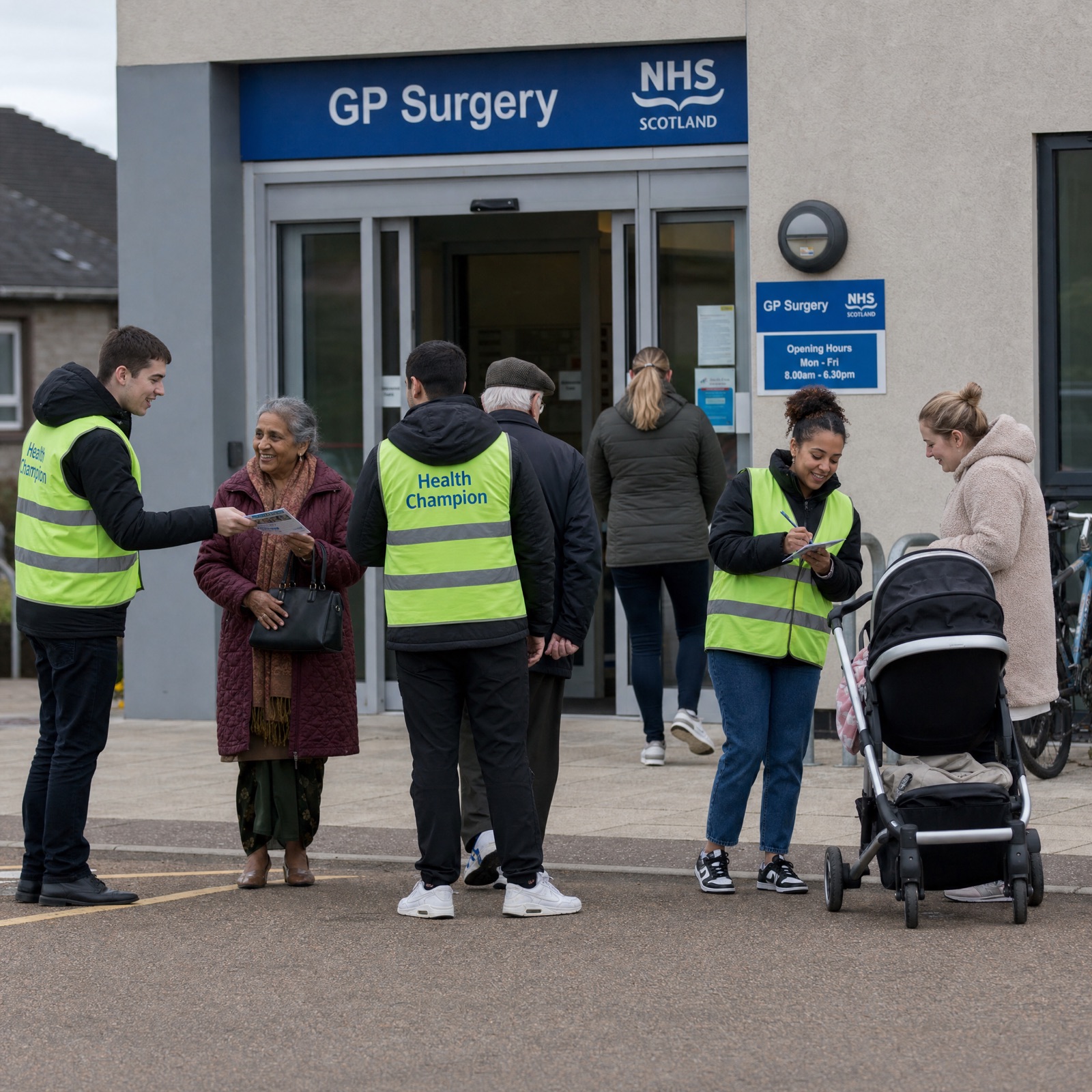 Volunteers arriving at community hall